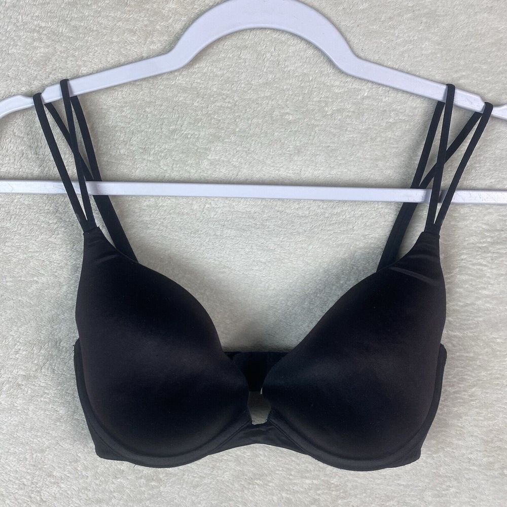 Vintage‎ Victoria's Secret Push Up Bra 32DD Black Sleek Double Strap